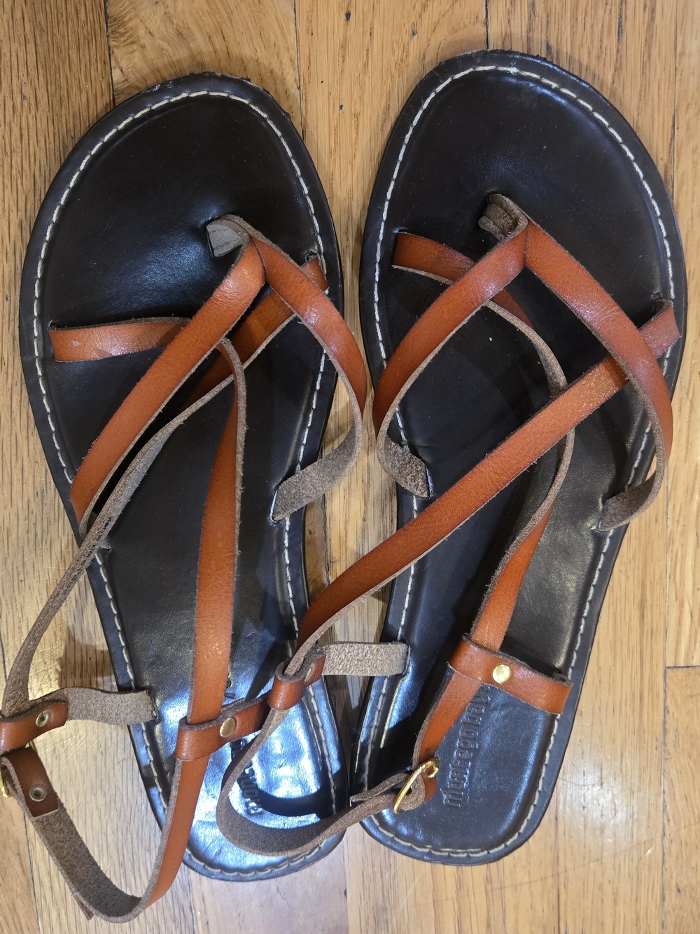 Montego Bay Club Tan and Black Leather Strappy Sandals